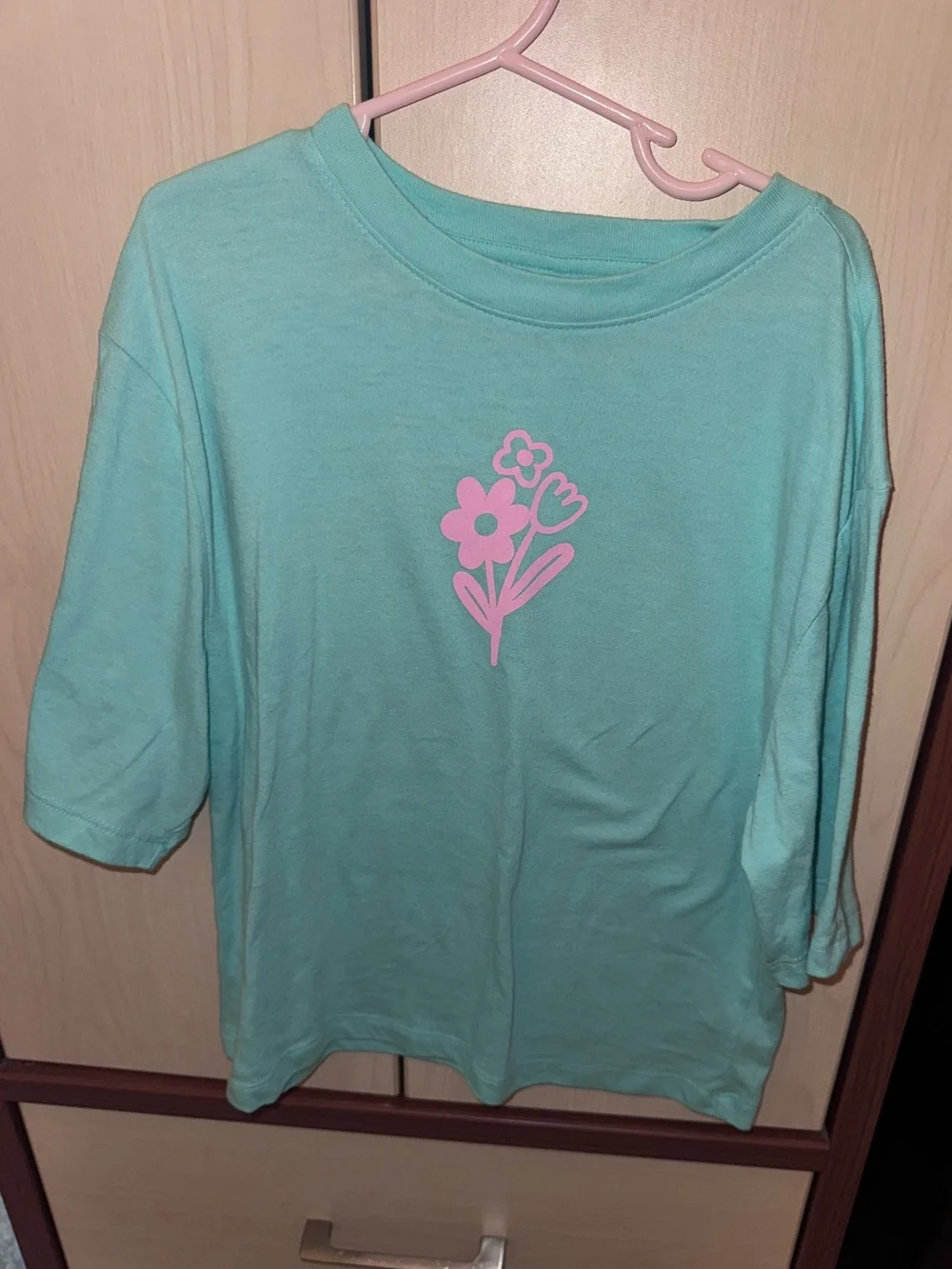 Old Navy Girls Floral Graphic T-Shirt Size M 8 Aqua Pink Oversized Tee